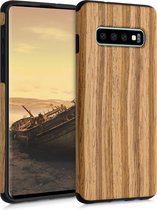 kwmobile hoesje compatibel met Samsung Galaxy S10 - Back cover voor smartphone - Telefoonhoesje van hout in bruin - Houtnerven design