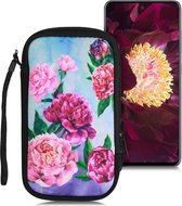 kwmobile hoesje voor smartphones L - 6,5" - hoes van Neopreen - Bloemen Mix Pioenrozen design - paars / poederroze / lichtblauw - binnenmaat 16,5 x 8,9 cm