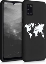 kwmobile telefoonhoesje compatibel met Samsung Galaxy A31 - Hoesje voor smartphone in wit / zwart - Backcover van TPU - Wereldkaart design
