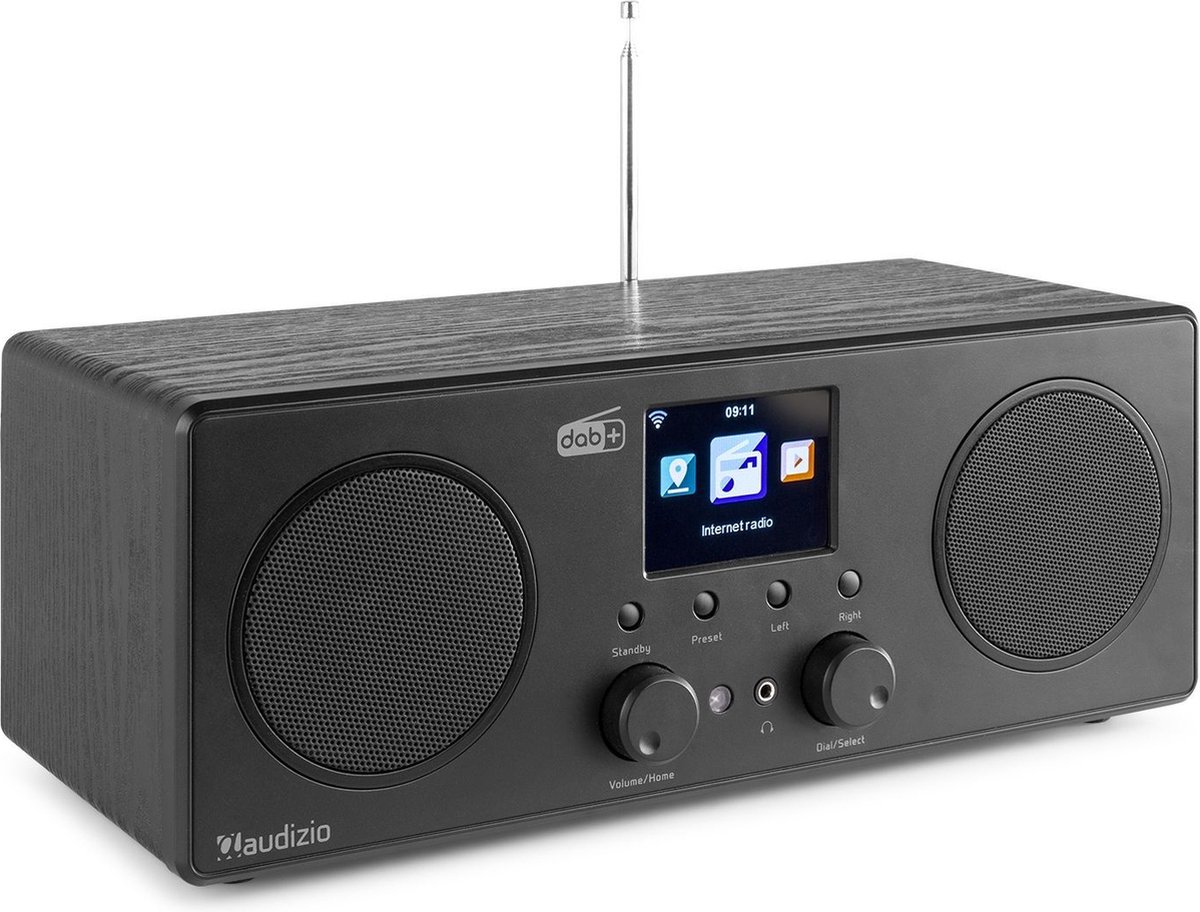 DAB Radio met Bluetooth en Wifi - Audizio Bari - AUX - Spotify Connect - 2 Speakers - Wekkerradio - Zwart