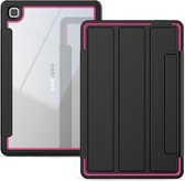 Étui pour Samsung Galaxy Tab A7 (2020) - Étui à livres à trois volets avec coque arrière transparente et porte-crayon - 10,4 pouces - Rose/ Zwart