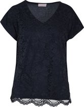 Cassis - Female - T-shirt met kantdetail  - Marineblauw