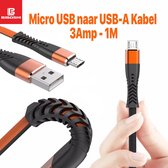 Samsung oplaadkabel - Biboshi Nylon Gevlochten 1m 3A Micro USB naar USB Metal Data Sync oplaadkabel Extra buigbaar voor smartphone en tablet - 3A Flexibel en extreem sterk