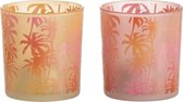 J-Line Theelichthouder Palmbomen Glas Oranje/Roze Small Assortiment Van 2