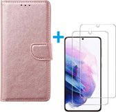 Samsung Galaxy S21 Ultra 5G - Bookcase Rose Goud - portemonee hoesje met 2 stuks Glas Screen protector