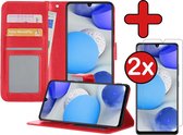 Samsung A42 Hoesje Book Case Met 2x Screenprotector - Samsung Galaxy A42 Hoesje Wallet Case Portemonnee Hoes Cover - Rood