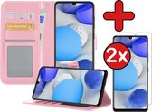 Samsung A42 Hoesje Book Case Met 2x Screenprotector - Samsung Galaxy A42 Hoesje Wallet Case Portemonnee Hoes Cover - Licht Roze