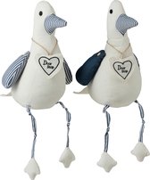 J-Line Deurstop Eend Polyester Ecru/Blauw - Set van 2