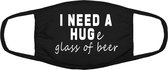 I need a hug,e glass of beer mondkapje | bier | alcohol | alcoholist | grappig | gezichtsmasker | bescherming | bedrukt | logo | Zwart mondmasker van katoen, uitwasbaar & herbruikb