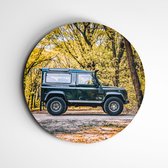 IDecorate - Schilderij - Range Rover Auto Zijaanzicht Fotoprint Forex - Groen, Bruin En Oranje - 90 X 90 Cm