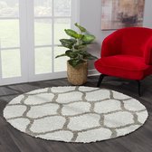 Tapijtenloods Madrid Shaggy Rond Design Vloerkleed Creme Hoogpolig- 80 CM ROND