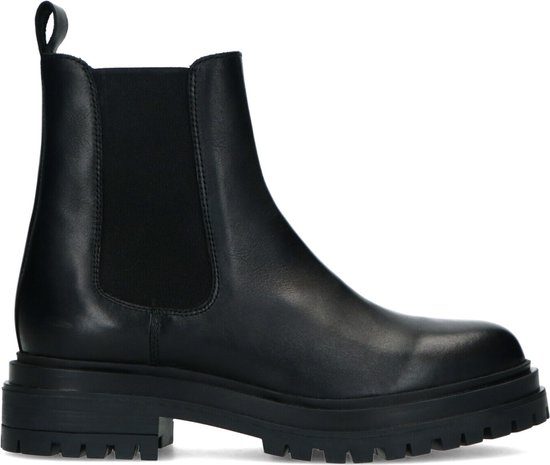 Manfield - Dames - Korte zwarte leren chelsea boots - Maat 37