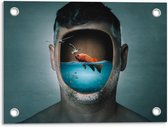 Tuinposter – Aquarium Hoofd van Man - 40x30cm Foto op Tuinposter  (wanddecoratie voor buiten en binnen)