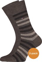 Tommy Hilfiger Duo Stripe Socks (2-pack) - herensokken katoen - gestreept en uni - bruin - Maat: 43-46