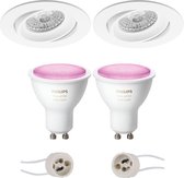 PHILIPS HUE - LED Spot Set GU10 - White and Color Ambiance - Bluetooth - Luxino Delton Pro - Inbouw Rond - Mat Wit - Kantelbaar - Ø82mm