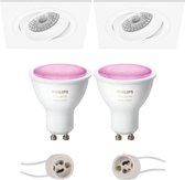PHILIPS HUE - LED Spot Set GU10 - White and Color Ambiance - Bluetooth - Luxino Borny Pro - Inbouw Vierkant - Mat Wit - Kantelbaar - 92mm