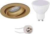LED Spot Set - Luxino Delton Pro - GU10 Fitting - Inbouw Rond - Mat Goud - 4W - Helder/Koud Wit 6400K - Kantelbaar - Ø82mm