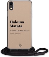 iPhone XR hoesje met koord - Hakuna matata | Apple iPhone XR crossbody case | Zwart, Transparant | Tekst