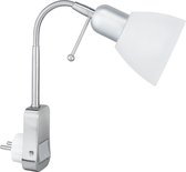 Stopcontact Lamp met Schakelaar - Nitron - Rond - Mat Chroom - Aluminium - E14 - Stekkerlamp - Stekkerspot