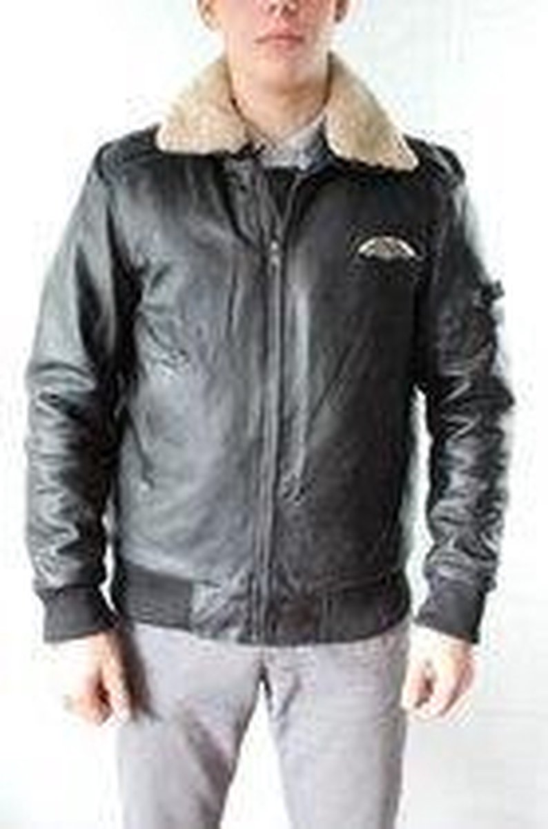 Urban 5884® - Pilot OL - Herenjas - Winterjas - Echt Rund Leer - Zwart - Afneembare Kraag - Maat 4XL