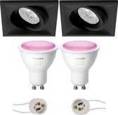 PHILIPS HUE - LED Spot Set GU10 - White and Color Ambiance - Bluetooth - Primux Qiundo Pro - Inbouw Vierkant - Mat Zwart - Kantelbaar - 80mm