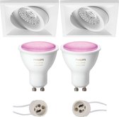 PHILIPS HUE - LED Spot Set GU10 - White and Color Ambiance - Bluetooth - Primux Qiundo Pro - Inbouw Vierkant - Mat Wit - Kantelbaar - 80mm