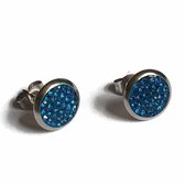 Aramat jewels ® - Oorstekers zweerknopjes zee blauw kristal staal zilverkleurig 10mm