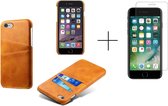 Card Case voor Apple iPhone 8 | iPhone 7 | iPhone SE 2020 | PU Leren Back Cover | Luxe Telefoonhoesje | Pasjeshouder | Licht Bruin + 1x Screenprotector iPhone 8