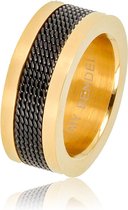 My Bendel - Unieke brede ring - goud-zwart - Brede ring - goud -  van edelstaal met  zwart geweven structuur - Met luxe cadeauverpakking