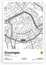 Walljar - Stadskaart Groningen Centrum II - Muurdecoratie - Poster met lijst