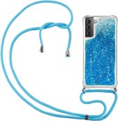 Lunso - Backcover hoes met koord - Geschikt voor Samsung Galaxy S21 Plus / S21+ - Glitter Blauw