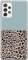 Samsung Galaxy A52 hoesje siliconen - Luipaard mint - Soft Case Telefoonhoesje - Luipaardprint - Blauw