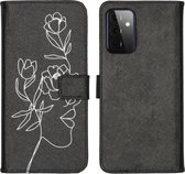 iMoshion Hoesje Geschikt voor Samsung Galaxy A72 Hoesje Met Pasjeshouder - iMoshion Design Softcase Bookcase - Meerkleurig / Woman Flower Black
