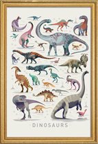 JUNIQE - Poster met houten lijst Dinosauruskaart -30x45 /Kleurrijk