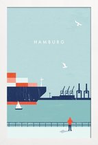 JUNIQE - Poster met houten lijst Hamburg - retro -13x18 /Blauw & Rood