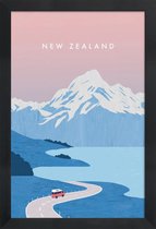 JUNIQE - Poster in houten lijst Retro Nieuw-Zeeland -40x60 /Blauw &