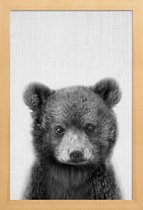 JUNIQE - Poster in houten lijst Beer zwart-wit foto -30x45 /Grijs &