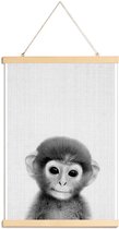 JUNIQE - Posterhanger Aap zwart-wit foto -20x30 /Grijs & Wit