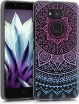 kwmobile telefoonhoesje voor bq Aquaris V Plus - Hoesje voor smartphone in blauw / roze / transparant - Indian Sun design