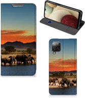 Telefoon Hoesje Geschikt voor Samsung Galaxy A12 Wallet Book Case Olifanten