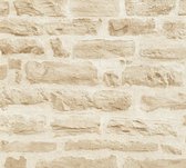 Steen tegel behang Profhome 355802-GU vliesbehang glad in steen look mat beige chroomoxydegroen 5,33 m2