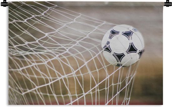 Wandkleed Voetbal - Bal in het net Wandkleed katoen 180x120 cm - Wandtapijt met foto XXL / Groot formaat!