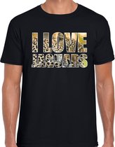 Tekst shirt I love jaguars met dieren foto van een jaguar zwart voor heren - cadeau t-shirt jachtluipaarden liefhebber 2XL