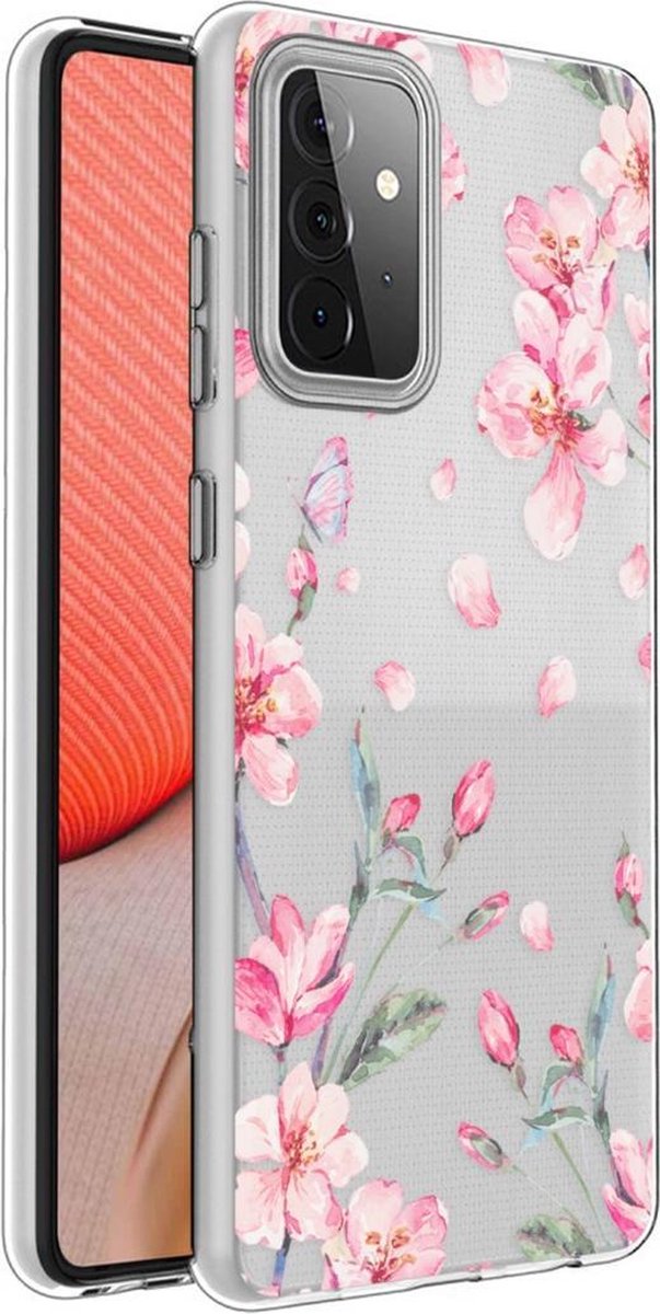 iMoshion Hoesje Geschikt voor Samsung Galaxy A72 Hoesje Siliconen - iMoshion Design hoesje - Roze / Transparant / Blossom Watercolor