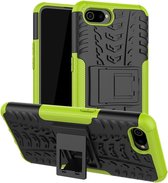 Tire Texture TPU + PC Shockproof Case voor OPPO Realme C2 / A1k, met houder (groen)