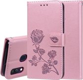Rose reliÃ«f horizontaal Flip PU lederen tas voor Galaxy A40, met houder & kaartsleuven & portemonnee (Rose Gold)