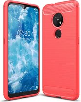 Voor Nokia 7.2 & 6.2 geborstelde textuur koolstofvezel TPU beschermhoes (rood)