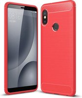 Voor Xiaomi Redmi Note 5 Pro Geborstelde textuur Koolstofvezel Schokbestendig TPU Volledig lichaam Robuuste beschermhoes (rood)