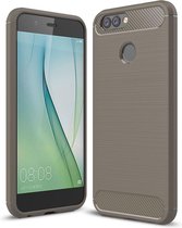 Voor huawei nova 2 koolstofvezel tpu geborstelde textuur schokbestendige beschermhoes (grijs)