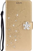 Voor Huawei Nova 6 SE Plum Blossom Pattern Diamond Encrusted Leather Case met houder & kaartsleuven & portemonnee (goud)